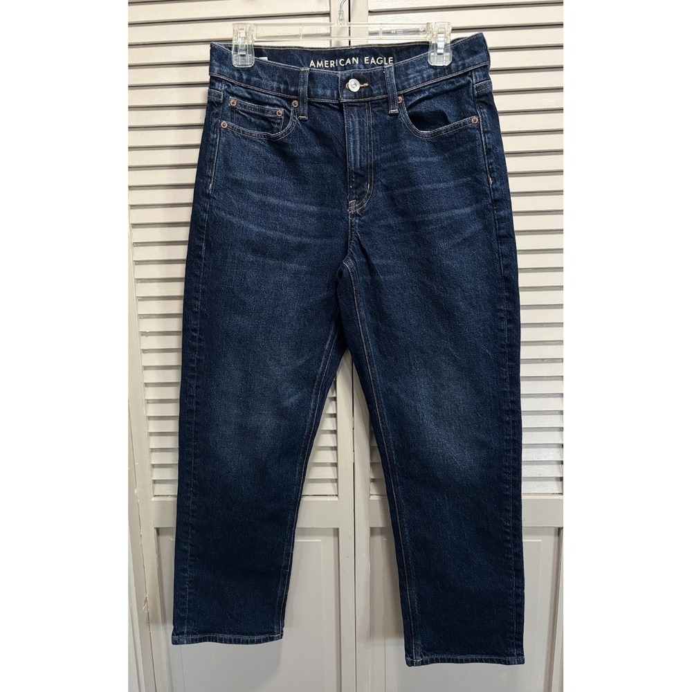 American Eagle Jeans Straight Dark Wash Mid Rise Size 6 Pockets Casual